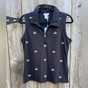 SIGRID OLSEN Golf & Tennis Sleeveless Polo Black and White Racquet Top Med NWT